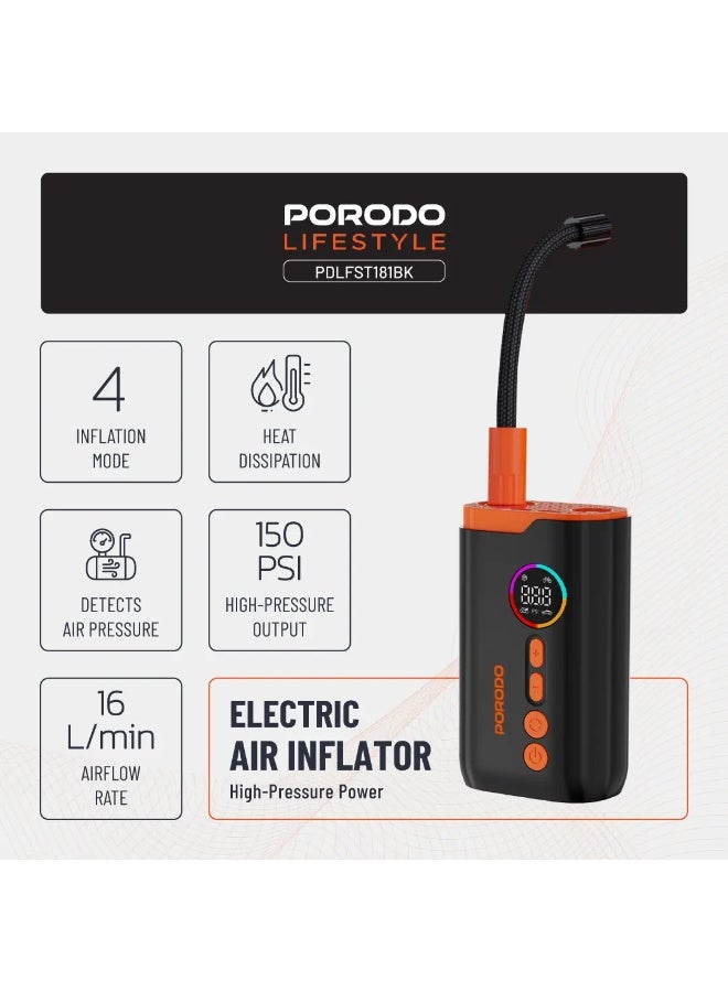 بورودو بلو منفاخ إطارات محمول من بورودو لايف ستايل، مزود بأربعة أوضاع نفخ، ونظام تبديد حرارة، وضغط هواء يصل إلى 150 رطل لكل بوصة مربعة، وقدرة 55 واط، ومعدل تدفق هواء 16 لتر/دقيقة، وشاشة عرض رقمية، وبطاريتين سعة 1500 مللي أمبير، ووقت شحن يصل إلى 5 ساعات - أسود - Image 2